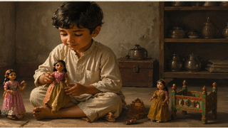 A boy playing with dolls
