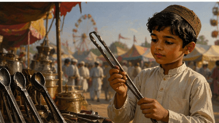 A boy buying a pair of tongs